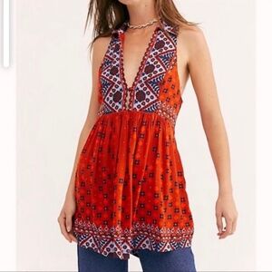 Free‎ People Charlotte Tunic Tank Top Rust Combo Women's sz XS summer floral